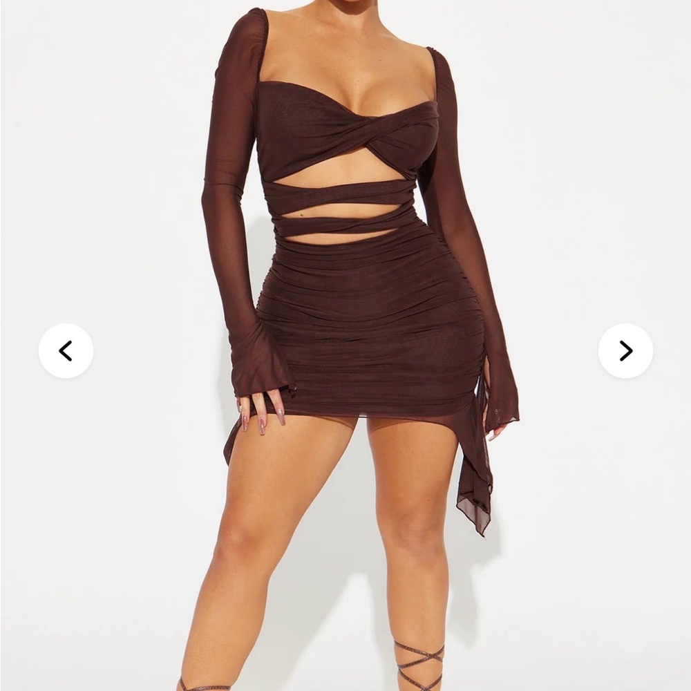 Chocolate Brown Cutout Ruched Mini Dress